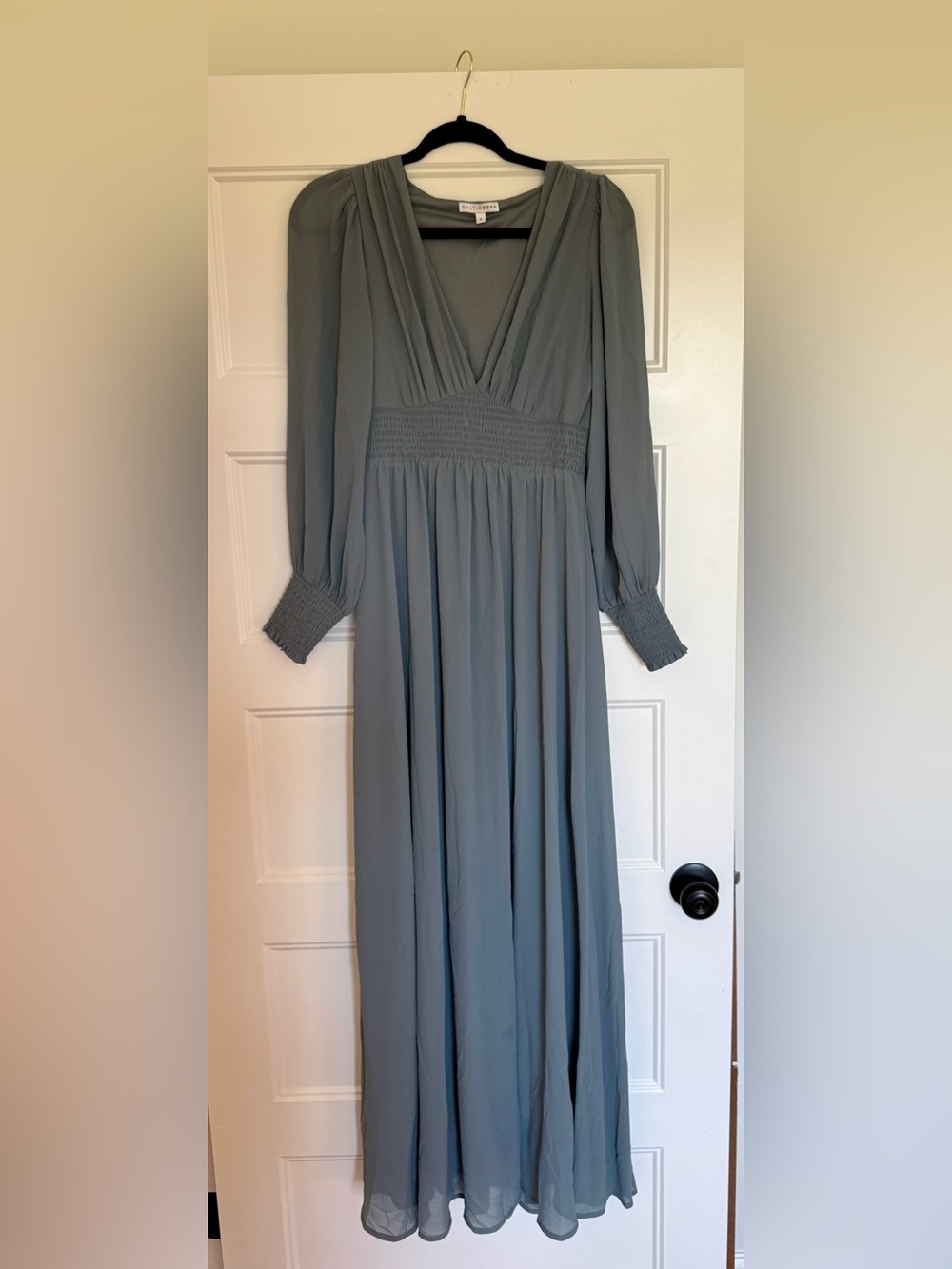 Baltic Born Women’s Elegant V-Neck Long Sleeve Maxi Dress - Slate Blue